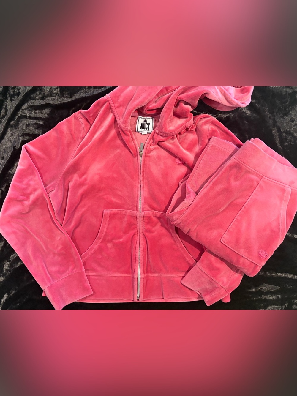 Juicy Couture Hot Pink Velour Zip Hoodie Pants Tracksuit Set